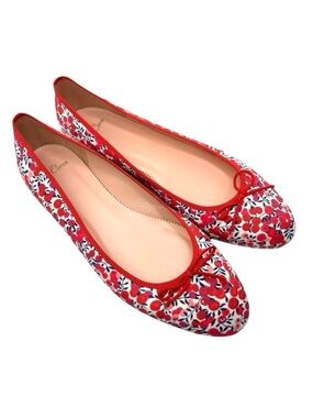 J. Crew Kiki Red and White Floral Bouquet Spring Summer Ballet Flats
